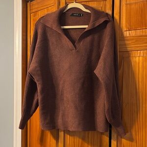 Women's Brown V-Neck Sweater